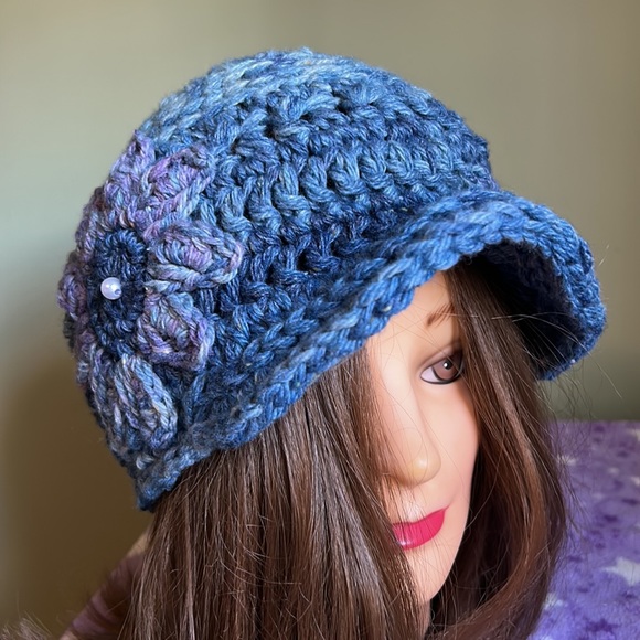 crochet hats Accessories - Crochet flower newsboy medium soft wool blend yarn new tie dyed color